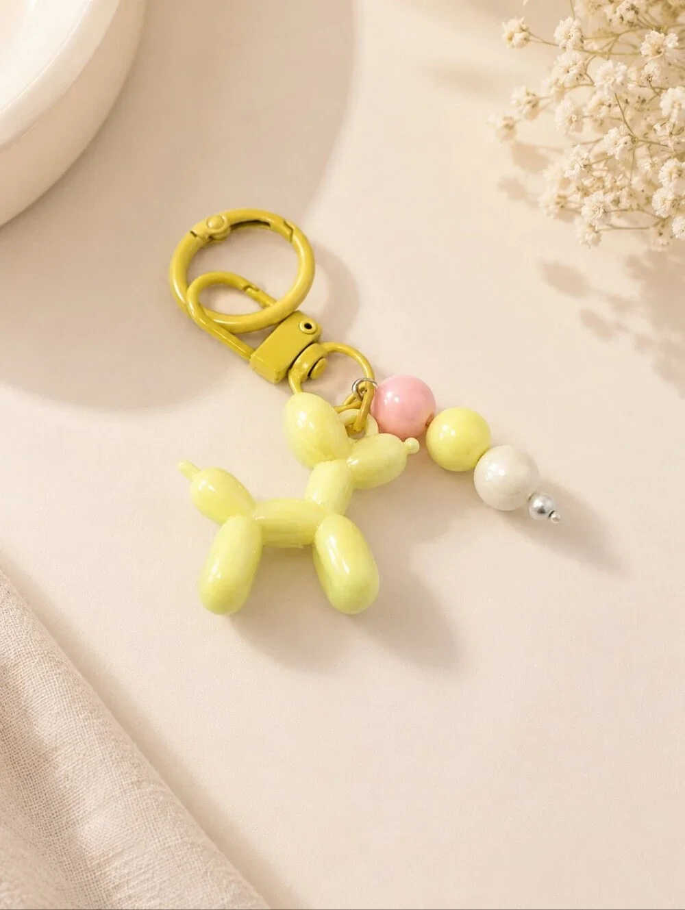 Balloon Dog Keychain Charm | Pastel Yellow Puppy Bag Charm | Purse, Backpack